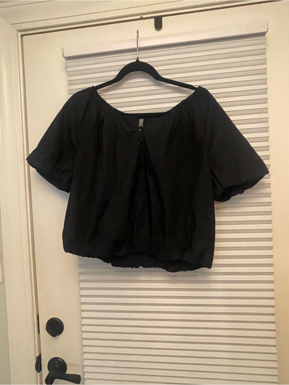 Anthropologie Black Short Sleeve Peasant Top